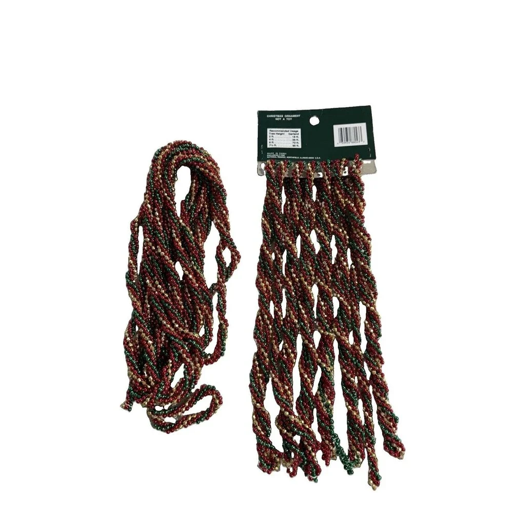 Christmas Braided Plastic Beads Garland Red Gold Vintage 2 Strand 15 Ft